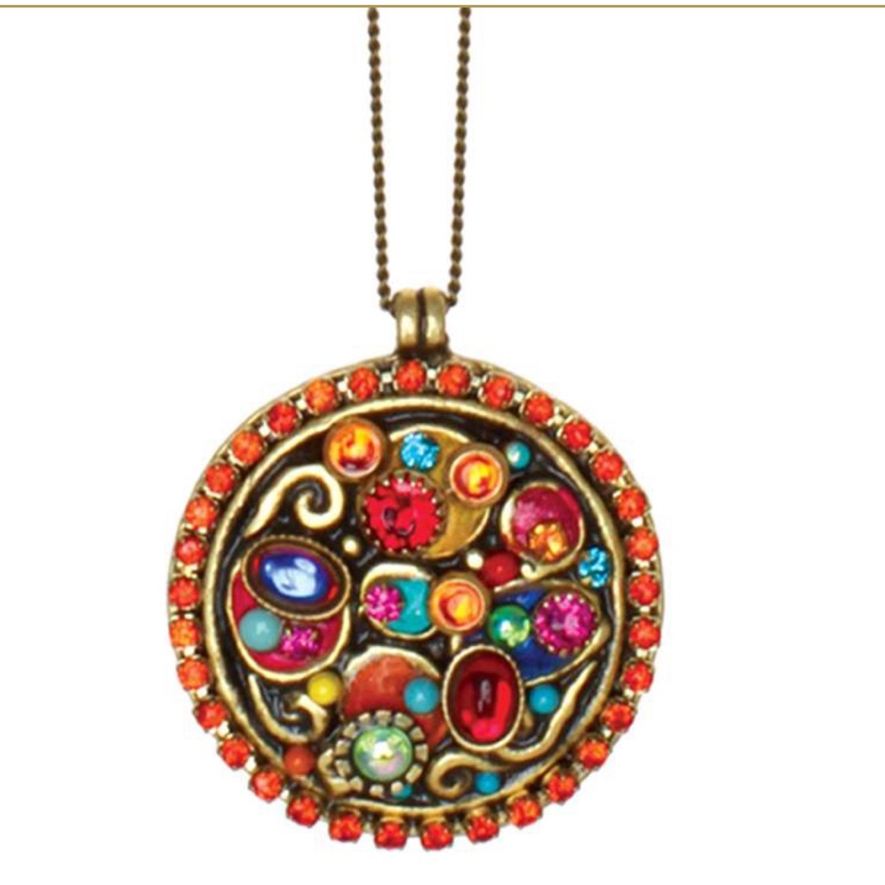 Round Multicolored Mosaic Pendant Necklace